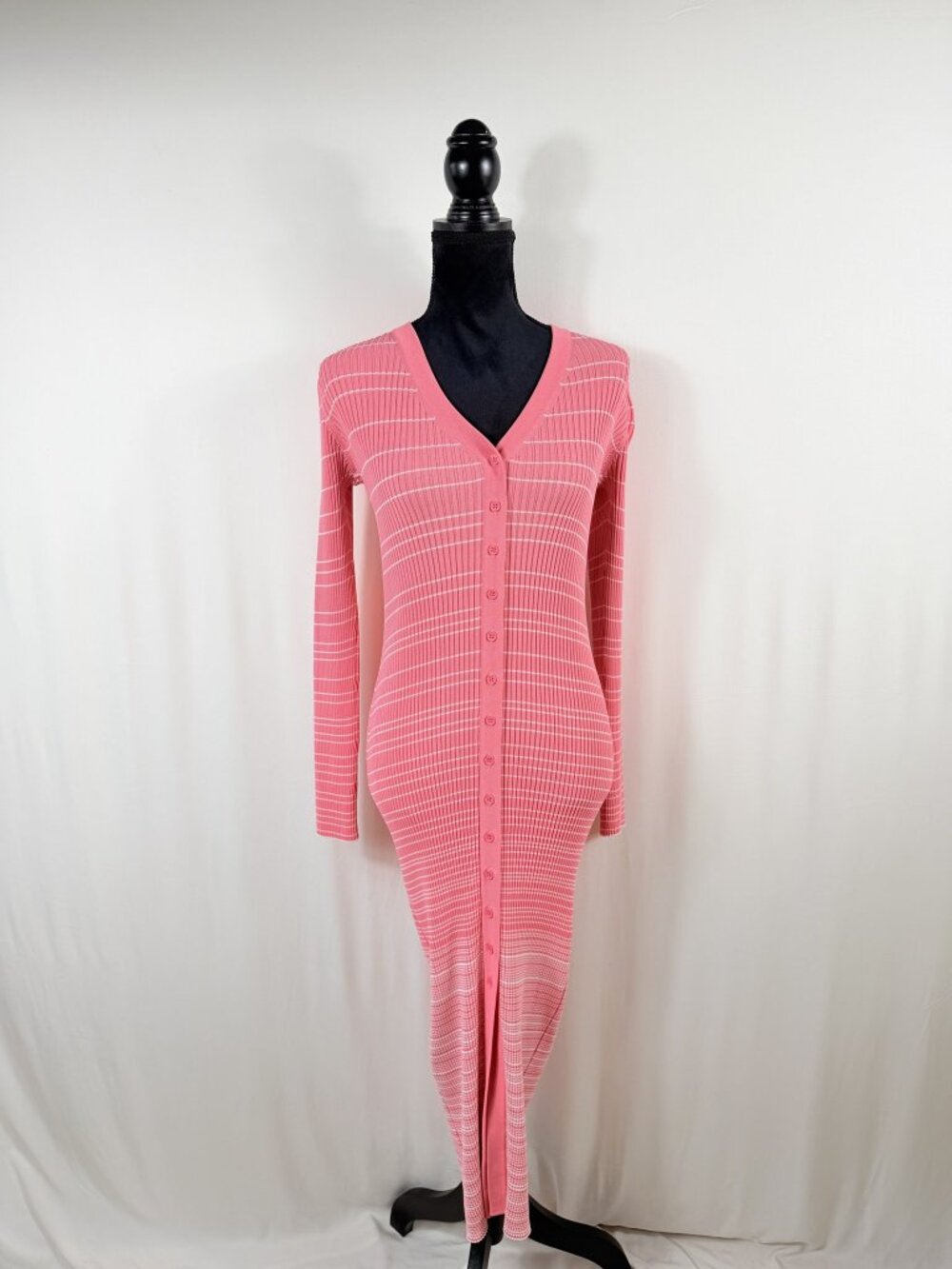 STAUD Shoko Ribbed Sweater Dress Coral Pink Midi (Size M)